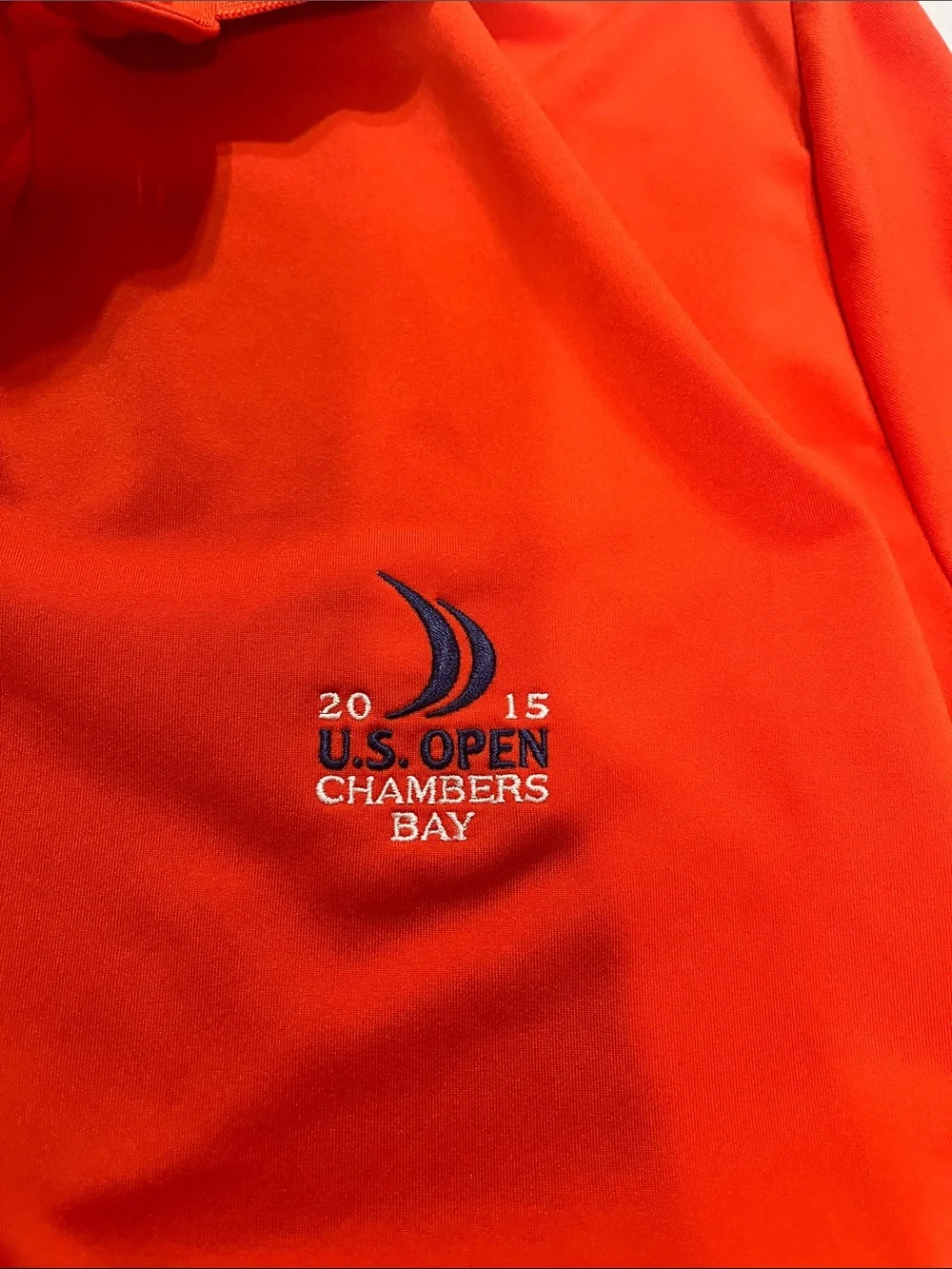 Ralph Lauren Orange Polo with Small Navy Embroidered 2015 US Open, Chambers Bay.